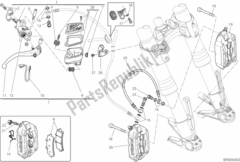 Todas as partes de Sistema De Freio Dianteiro do Ducati Diavel Carbon FL 1200 2016